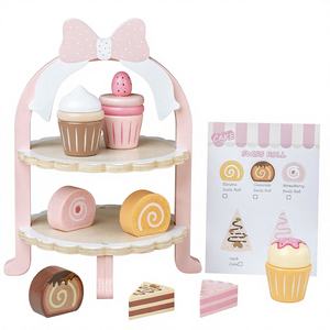 Ensemble de jeu d'imitation créatif en bois écologique pour service de thé de l'après-midi, avec mini chef, gâteau, pâtisserie et tour de gâteaux pour jeu de rô<span class=keywords><strong>le</strong></span> - Product Image 1