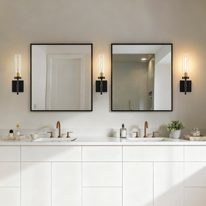 Lámpara de pared LED con batería, montada en la pared, minimalista, de hierro negro, base para bombilla E26, para dormitorio, sala de estar, baño, entrada - Product Image 3