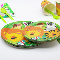 Jungle Animals Party Supplies Sert 16 Comprend Assiettes Couverts Tasses Serviettes Enfants Anniversaire Baby Shower Décorations