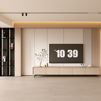 Meuble TV flottant moderne en bois avec éclairage LED, centre de divertissement et console de rangement multimédia pour salon