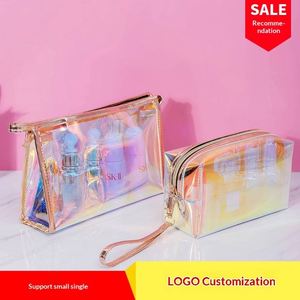 Sac de maquillage de voyage portable pour femmes, en PVC durable, motif laser bonbon, avec poignée souple et fermeture à glissière - Product Image 2