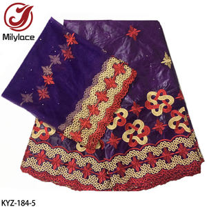 Tissu <span class=keywords><strong>Bazin</strong></span> 100% coton africain de haute qualité 5 Yards <span class=keywords><strong>Bazin</strong></span> <span class=keywords><strong>Brode</strong></span> avec écharpe de 2 Yards pour la fête nigériane - Product Image 5