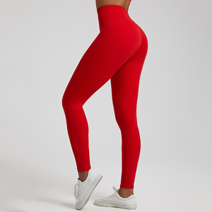 Pantalon de yoga taille haute 7/8 longueur pour femme sensation nue contrôle du ventre levage des fesses leggings d'entraînement à motif solide pour le fitness - Product Image 1