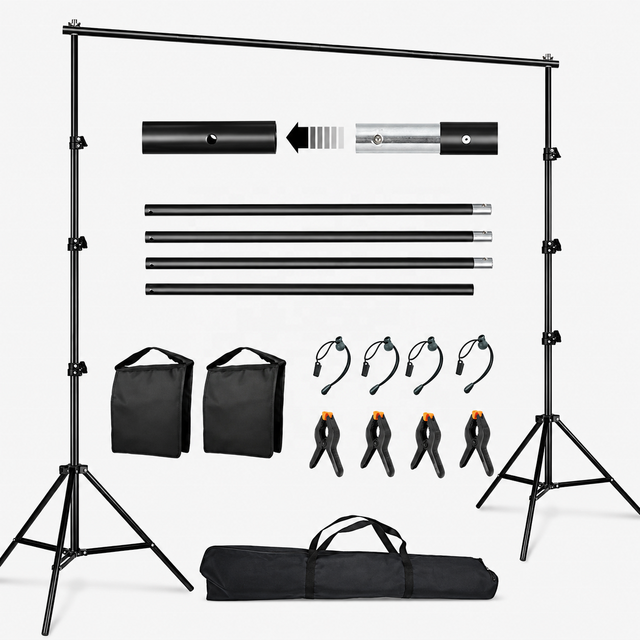 2 X 3 m Adjustable Backdrop Stand, Background Support System with Bag & Clamps for Photography, Video, Portrait