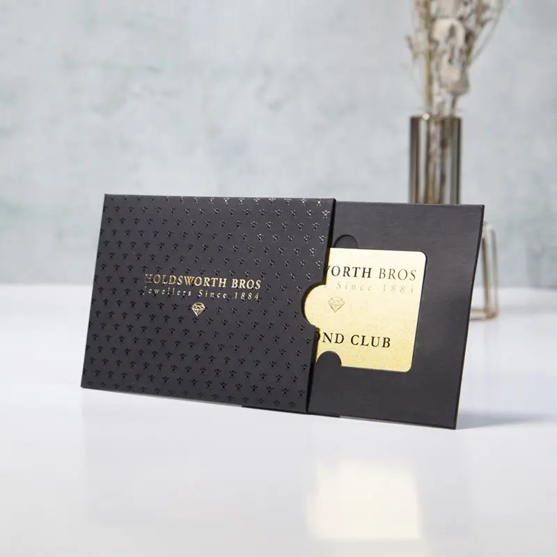 Custom golden logo Luxury Gift Business Credit Card Packaging Paper Box VIP Trading UV coating sleeve For Cards