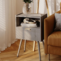Table d'appoint moderne pour petits espaces, commode en panneaux de bois, étagère de rangement de luxe, table de chevet, organisateur avec 2 tiroirs, salon