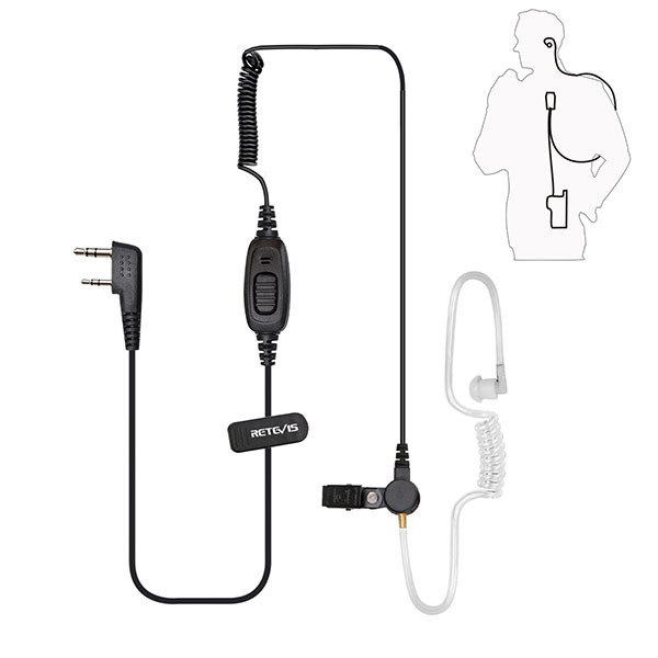 For C9162A Coiled K1 Connector 2-Pin Covert Acoustic Tube Earpiece Headset PTT MIC ABS Black Housing 0-500m Walkie Talkie