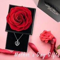Cadeau Fête des Mères 2024 : Boîte de Rose Éternelle Stabilisée avec Collier « Je T'aime » en 100 Langues