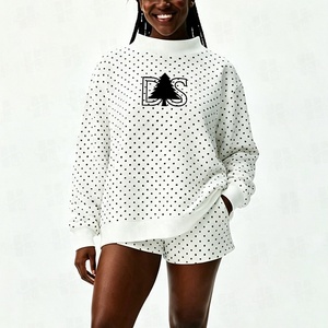 Custom Wholesale <strong>Women</strong> Oversized <strong>White</strong> Polka Dot Applique Embroidery Custom Logo Pullover Top Mockneck Polka Dot <strong>Sweatshirt</strong> - Product Image 3