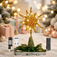 Lewondr Vintage Eisen Weihnachtsbaum-Spitzenstern 11 Zoll Steckerbetrieben Fernbedienung Beleuchtet 3D Geometrisch Timer-Funktion 5m Kabel