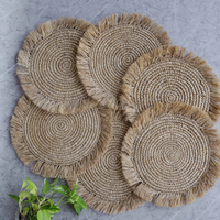 Napperons ronds tissés en rotin naturel faits à la main assiettes en osier raphia frange salle à manger thé vacances noël tapis de Table de cuisine