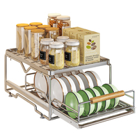Étagère de rangement sous évier à 2 niveaux en acier inoxydable pour cuisine, avec plateau d'égouttage coulissant pour bols et assiettes