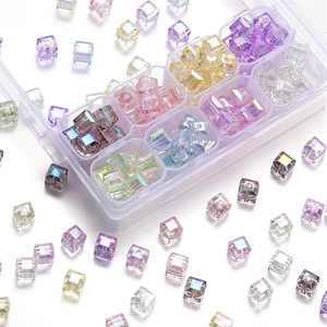Acrylic Iridescent Square <b>Beads</b> 3D Perforated Loose <b>Beads</b> For Jewelry Making DIY Craft Accessories - Product Image 1