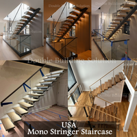 Escalier droit moderne en acier inoxydable durable avec monopoutre en U et garde-corps en verre, fabriqué à Foshan, pour appartement en bois écologique