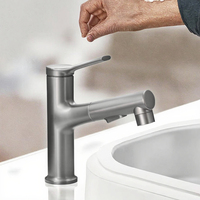 Robinet mélangeur électrique anti-rayures pour lavabo avec cartouche céramique gris anthracite pour éviers de salle de bain et de chambre
