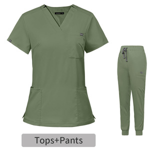 Conjuntos de Uniformes Médicos Unisex de Manga Corta con Cuello en V, Tela Elástica, Múltiples Bolsillos, Top y Pantalones, Mezcla de Poliéster, Rayón y Spandex - Product Image 2