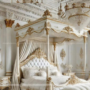 <span class=keywords><strong>Royal</strong></span> Baroque Four-Poster Bett 4 Poster Himmelbett König im europäischen Stil Hand geschnitzte Massivholz Säule Bett Säulen Pfosten mit - Product Image 5