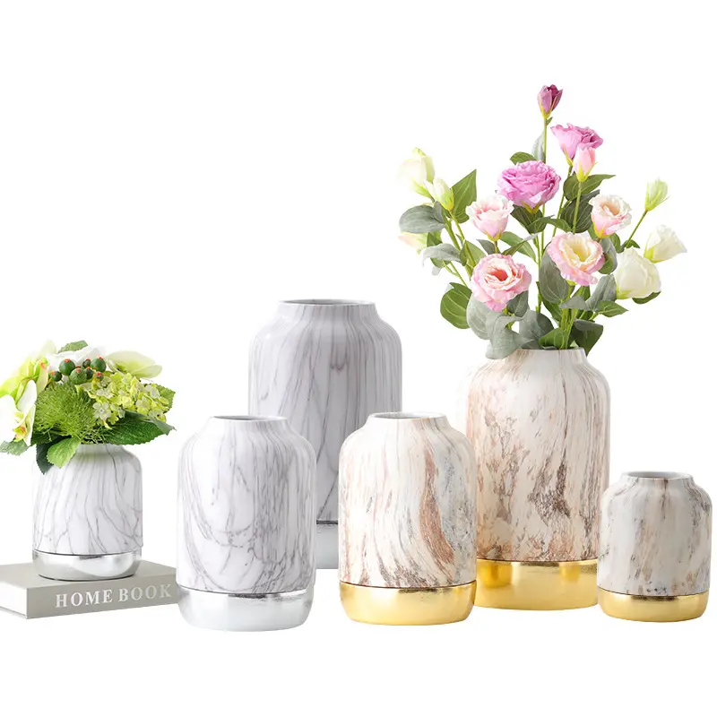 İskandinav tarzı vazo altın taban mermer tarzı vazolar ev dekor için seramik