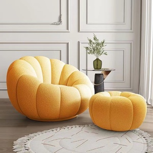 Ventes chaudes Fauteuil de salon en forme de citrouille en bouclette blanc crème avec repose-pieds Canapé moelleux individuel - Product Image 2