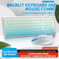 Combo de Teclado y Ratón Inalámbrico Retroiluminado, 100 Teclas, RGB LED, Diseño Ergonómico Ultra Delgado, para Uso en Casa y Oficina