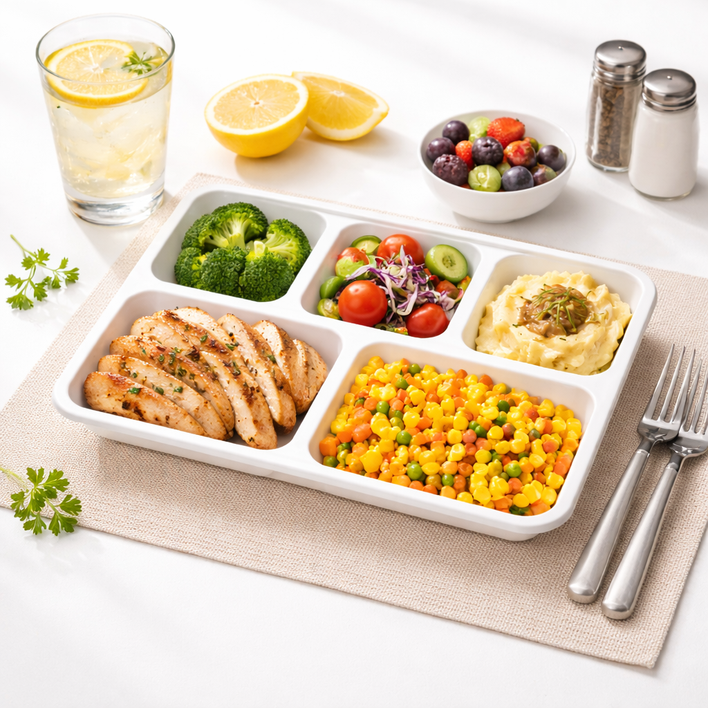 Disposable 5-Compartment Biodegradable Fast Food Plate Lunch Box Shallow Restaurant Plate Bagasse Takeaway Paper Plates Bowls