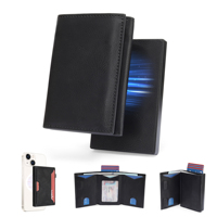 Portefeuille homme personnalisé à trois volets avec blocage RFID, porte-cartes magnétique amovible en métal fin en aluminium