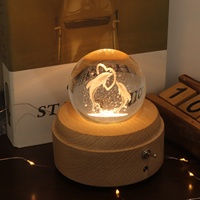 Oecan Animaux 3D Boule de Cristal Veilleuse Salle de Musique Décoration Led Base en Bois Lampe de Table en Cristal pour Enfants
