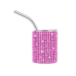Mini vaso morado de 3 oz con pajita y tapa, vasos mini de doble pared con aislamiento al vacío, vaso de acero inoxidable con incrustaciones de diamantes. - Product Image 5