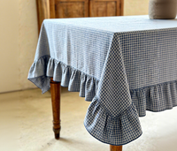 Petite nappe à carreaux en coton et lin, style campagnard, décoration de table printanière, nappe sur mesure avec volants