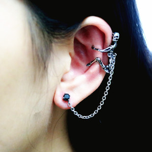 Pendientes de esqueleto con cadena de acero inoxidable 316 de Yunnique, estilo punk, para accesorios de joyería para la oreja. - Product Image 1