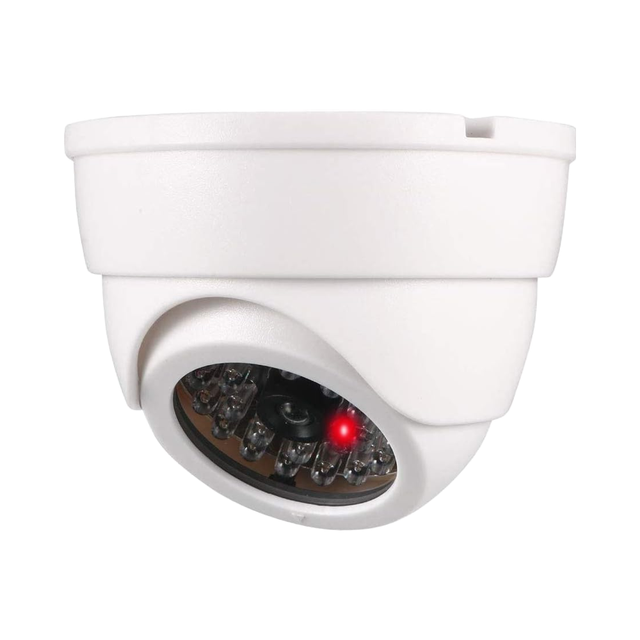 Indoor/Outdoor Dummy Fake Security Dome Camera Simulated Flashing Red LED Light Home Business Surveillance Alert Made Plastic