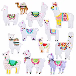 lovely glass animal theme alpaca sheep design iron on embroidery cartoon patches for kids clothes