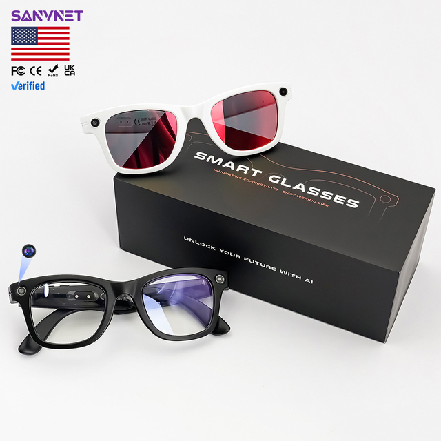 2026 SANVNET GS4 MAX Smart Glasses with Camera 1080p Video Translation Sunglasses BT Audio AI Smart Glasses with Dual Lenses
