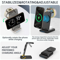 Chargeur Sans Fil Pliable Portable 15W, Recharge Magnétique Rapide 3-en-1 pour Téléphone, Montre et Écouteurs