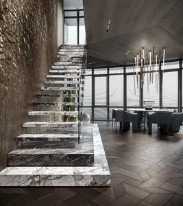 Özelleştirilmiş yüksek kaliteli mermer diy yüzen merdiven villa için iç mekan tasarımları Foshan profesyonel merdiven üreticisi