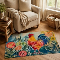 Tapis d'intérieur moderne en polyester imprimé animal, motif oiseaux d'hiver et branches de pin, vert crème, en faux velours, fabriqué à la machine, pour la décoration de la maison
