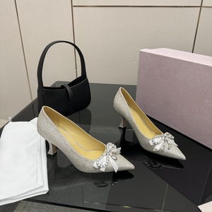 Jimmy Women's Slip On Mid Heel <b>Shoes</b> with Crystal Bow Pointed Toe Pumps for Prom and Cocktail Parties Chooing - Product Image 1