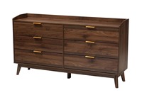 Vente en gros d'ensemble de 3 pièces de chambre à coucher en noyer du milieu du siècle avec commode, coffre, table de chevet, poignées en métal minces, meubles de rangement