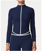 Veste de sport YNSEA à séchage rapide, col montant, fermeture éclair, couleur contrastante, pour course en extérieur, fitness, tenue à manches longues, veste de fitness