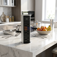 Prise de courant universelle à 3 prises et 2 ports USB escamotables, pour table, IP44, usage commercial, noir, 16A, 110-220V AC