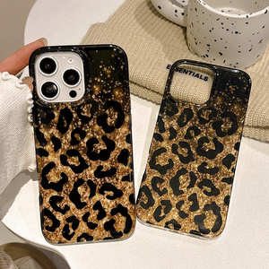 เคสโทรศัพท์กากเพชรลายเสือดาวสีดำรูปใบไม้สีทองมีสไตล์สำหรับ <span class=keywords><strong>iPhone</strong></span> 16 15 14 13 PRO MAX เคสด้านหลังลายสัตว์กันกระแทก - Product Image 2