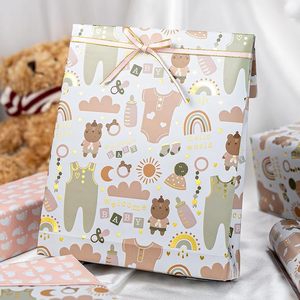 Original pink double-sided cute baby clothing pattern aluminum-coated <b>paper</b> <b>packaging</b> for baby shower in stock - Product Image 3