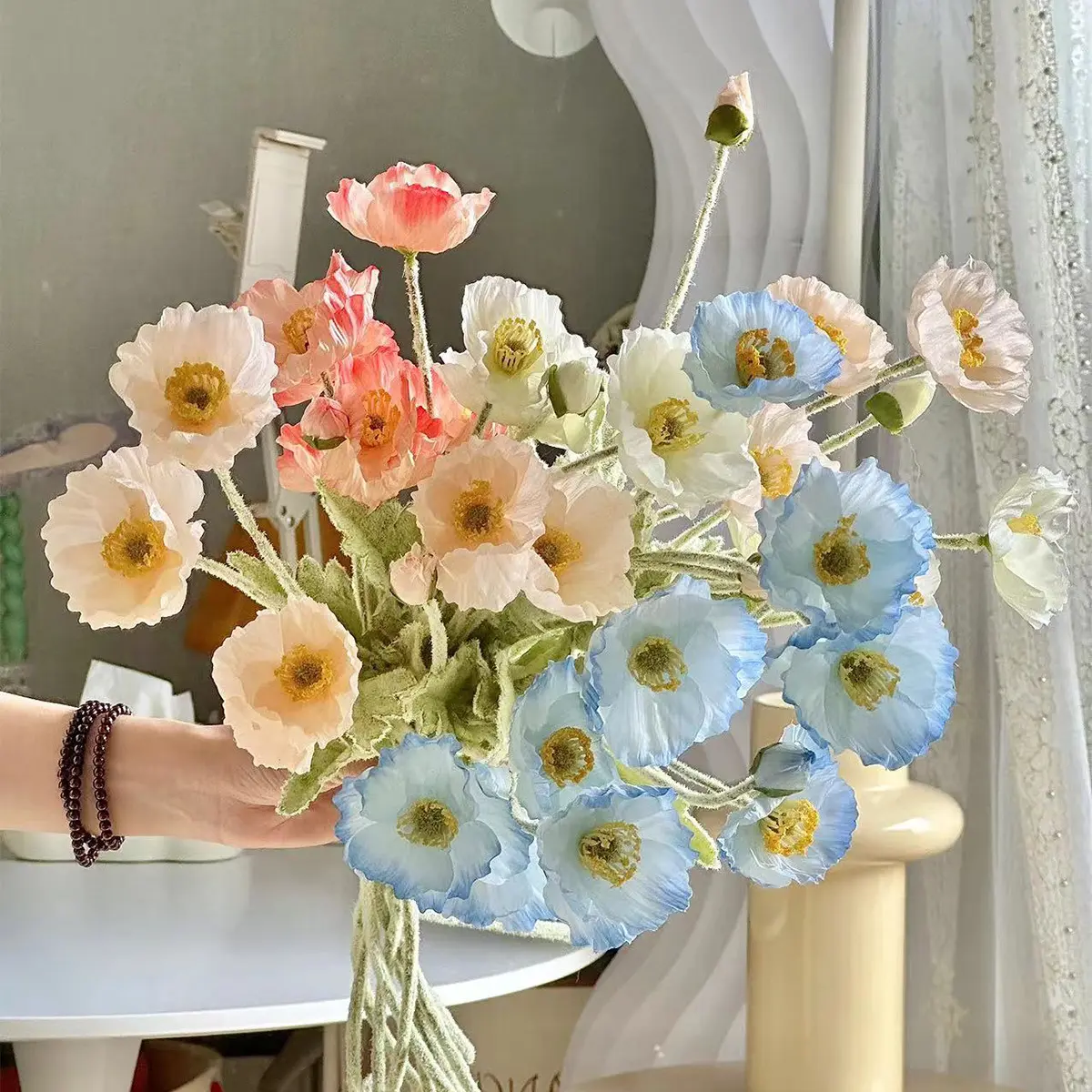 Artificial Centerpiece 4 Branches Silk Flower Poppy House Decorations Things Flower for Wedding Flower Runner Home Decor