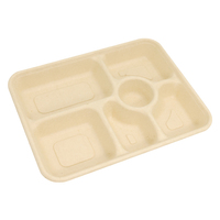 Assiettes jetables rondes à 5 compartiments en bagasse de canne à sucre biodégradable et écologiques pour aliments chauds, marque Nature