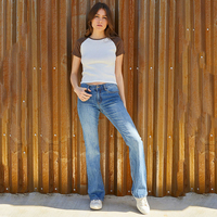 Celana Jeans Wanita Desain Khusus Model Straight Leg Pinggang Rendah Bahan Denim Bernapas Longgar Manis Kancing Saku Warna Terang Gelap