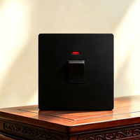 Interruptor de pared A6 B1 25A de una sola vía con carcasa ignífuga, soporte de acero, contactos de bronce y conexión de hebilla superior, con luz de neón