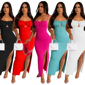 summer women ladies party bodycon sleeveless sexy maxi long tight side high split slit dress women slit sundress with split