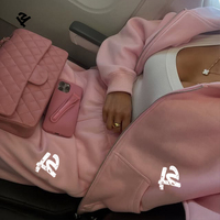 Ensemble de survêtement personnalisé pour femmes, sweat-shirt à fermeture éclair à manches longues et pantalon de survêtement, ensemble 2 pièces, tenues roses pour femmes, survêtement