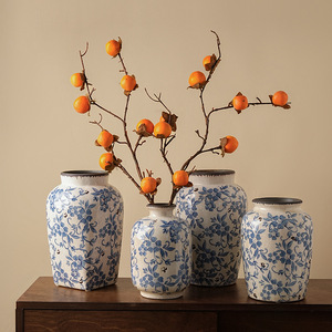 Jarrón de Porcelana Azul y <span class=keywords><strong>Blanco</strong></span> Estilo Wabi-Sabi Chino Tonfo, Hecho a Mano, de Alta Gama, para Arreglos Florales, Decoración del Hogar, Sala de Estar - Product Image 4