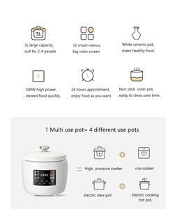 Nouveauté : Cuiseur à riz électrique blanc 500W, style pot, <span class=keywords><strong>en</strong></span> céramique épaisse, multicuiseur 3L, mijoteuse avec fonction anti-cuisson à sec, prise VDE. - Product Image 6